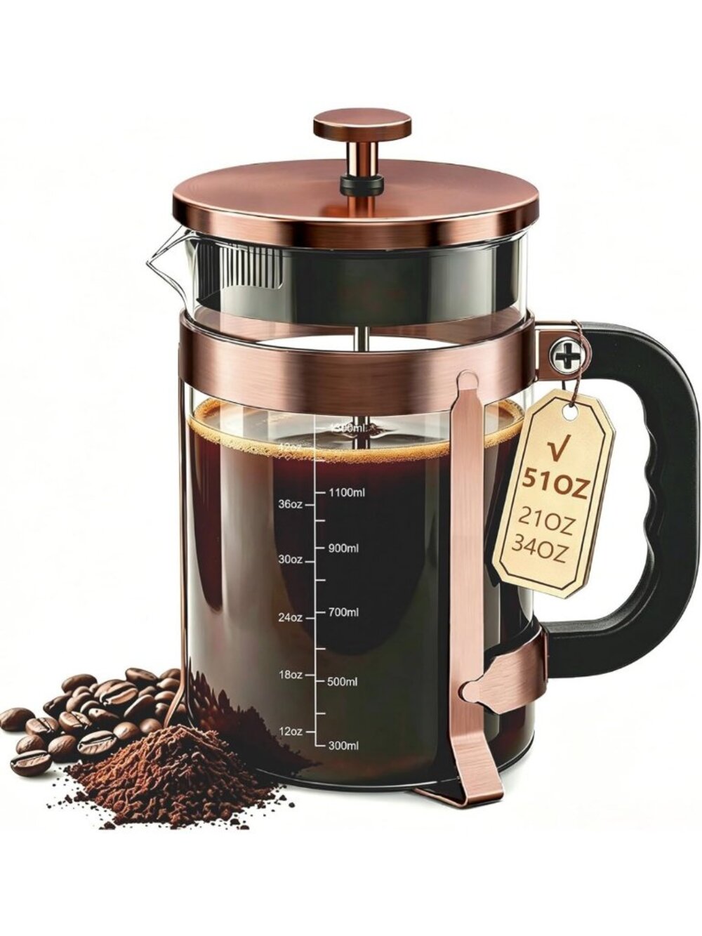 Large 51oz French Press Coffee Maker - Thick Glass, Perfect for Home Brewing